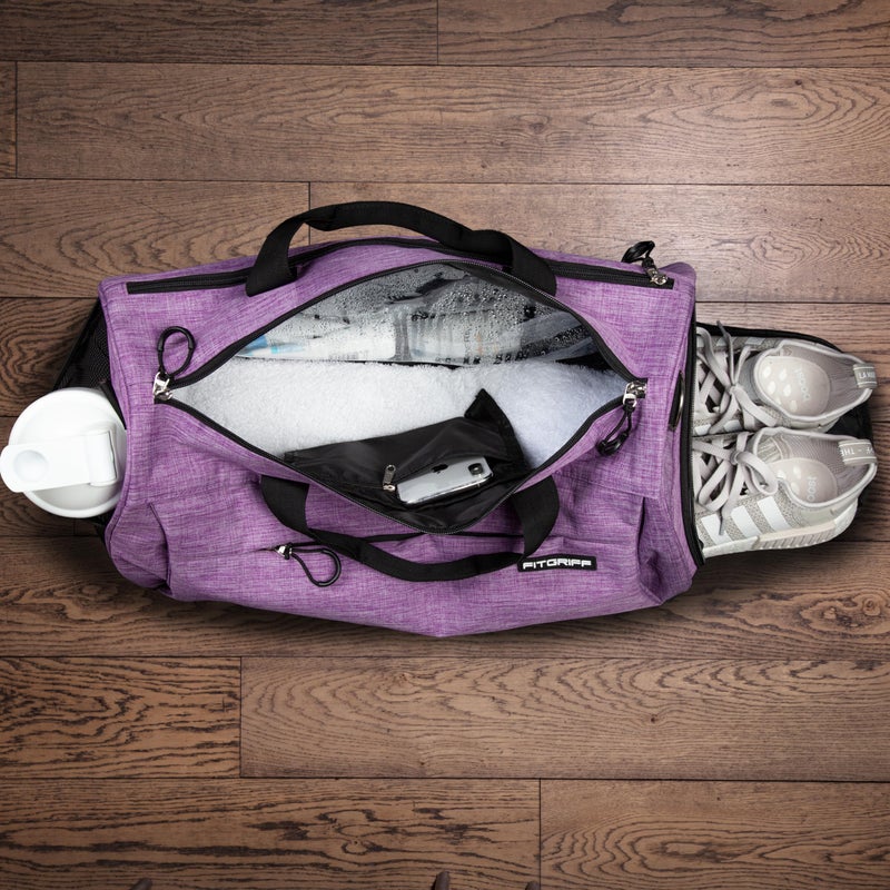 FitgriffÂ® Gym Bag for Men & Women with Shoe & Wet Compartment - Duffle Bag for Travel, Sports, Fitness & Workout (Purple, 19 x 10 x 10â€³ (Small)) - Image 4